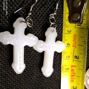 SERIOUS INQUIRIES🔥BOLD, WHITE JADE CROSS, STERLING, HYPOALLERGENIC EARRINGS.